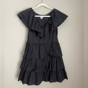 A New Day black tiered ruffle skirt v-neck ruffle sleeve cotton party dress